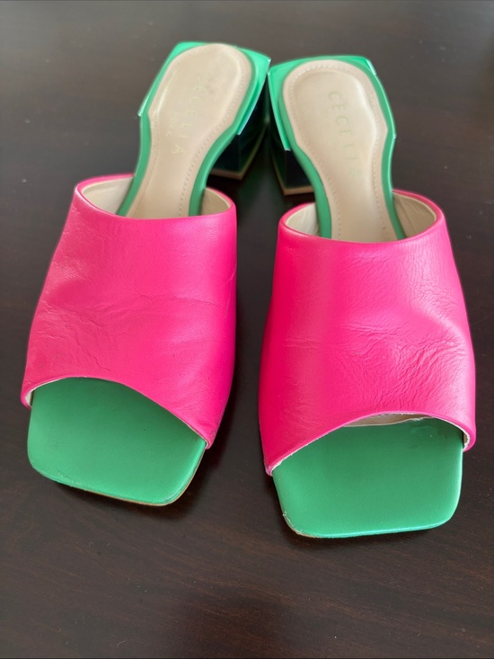 CECELIA NEW YORK Shoes - CECELIA NEW YORK Hot Pink and Green Leather Slide Mules